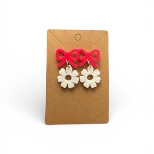 Charming Pink and White Bow Flower Earrings Spring